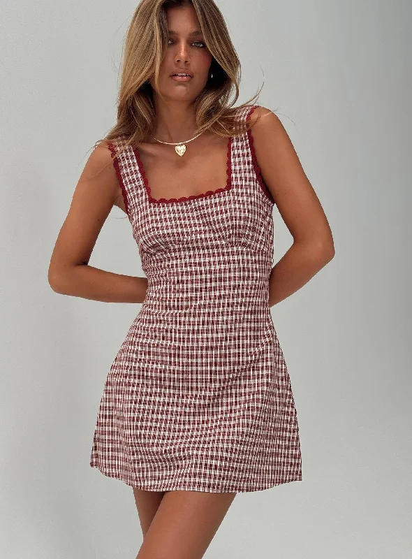 Dasha Mini Dress Red Check Comfortable Bodycon Mini Dress