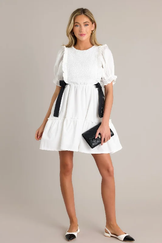 Decision Made 100% Cotton Ivory Puff Sleeve Mini Dress Fashionable A-Line Mini Dress