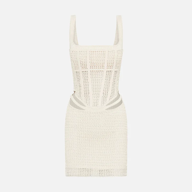 Dion Lee Crochet Suspend Corset Mini Dress - Ecru Trendy Denim Mini Dress