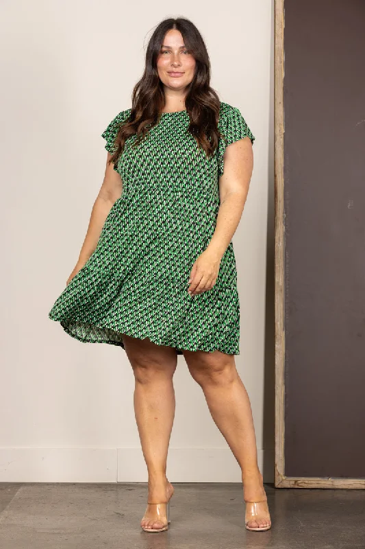 GREEN CHEVRON BUTTERFLY SLEEVES PLUS SIZE MINI DRESS D5106 Elegant Vintage Mini Dress