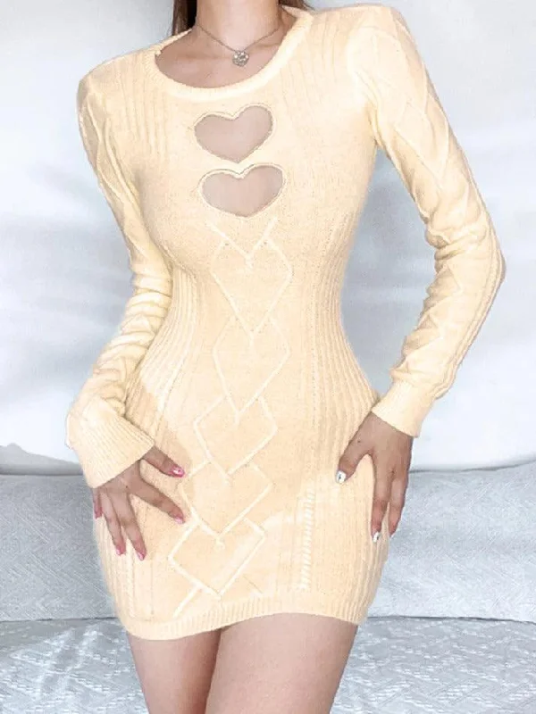 Heart Cutout Backless Knit Mini Dress Cozy Ribbed Mini Dress