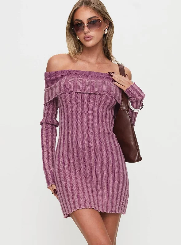 Kalesie Long Sleeve Rib Mini Dress Pink Comfortable Zip-Up Mini Dress