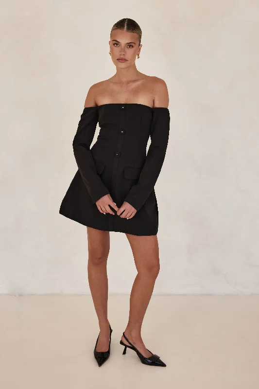 Luna Mini Dress (Black) Trendy Tulle Mini Dress