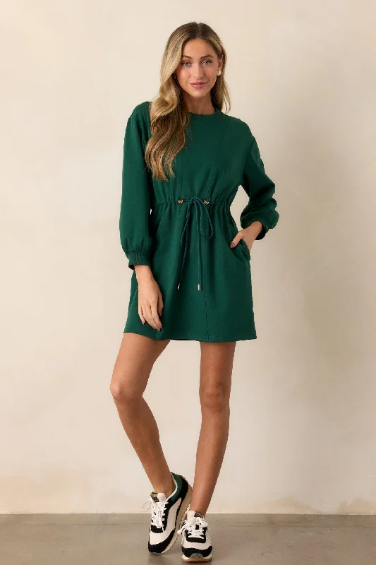 Mossy Haven Green Long Sleeve Sweatshirt Mini Dress Fashionable A-Line Mini Dress