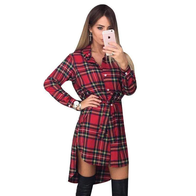 Plaid Shirt / Mini Dresses Women Clothes (US 6-16) Fashionable Boho-Chic Mini Dress