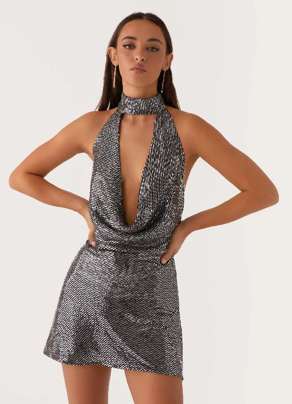 Nora Sequin Cowl Neck Mini Dress - Black Classic Shift Mini Dress