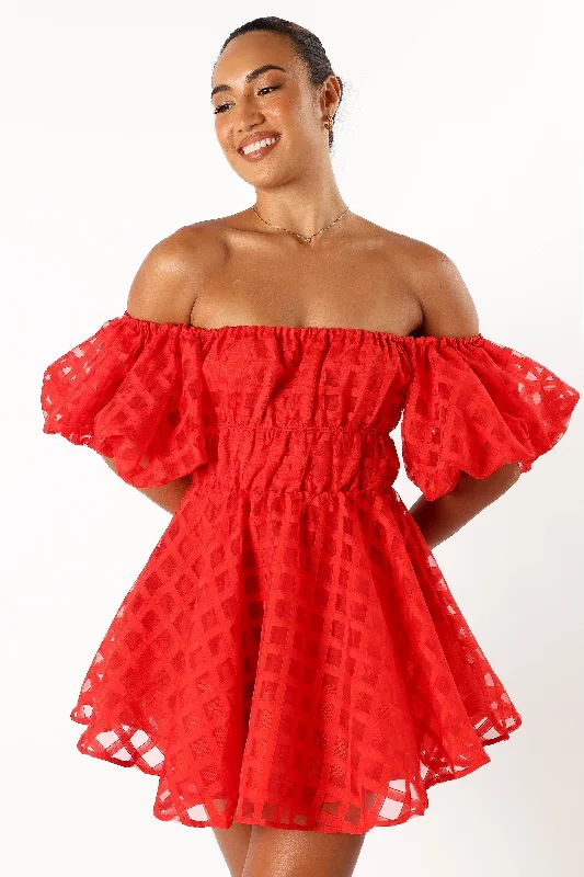 Philia Off Shoulder Mini Dress - Red Comfortable Casual Mini Dress