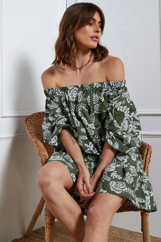 Print Mini Dress Off Shoulder Comfortable Casual Mini Dress