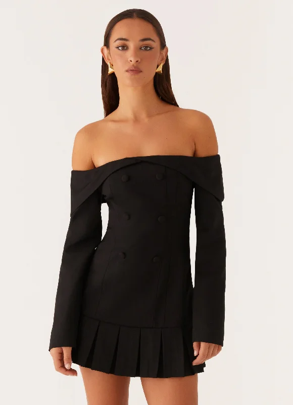 Tarlisha Off Shoulder Long Sleeve Mini Dress - Black Comfortable Bodycon Mini Dress