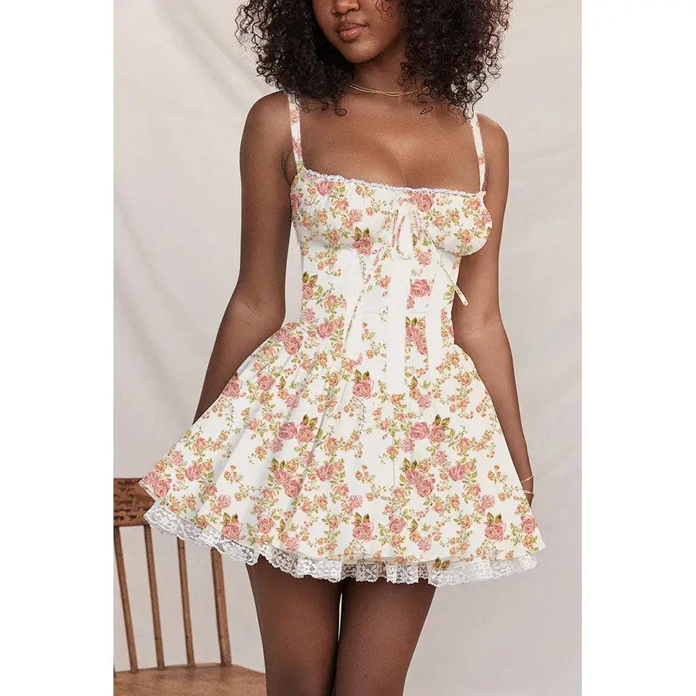 Vintage Corset Style Mini Dress Chic Mini Dress with V-Neck