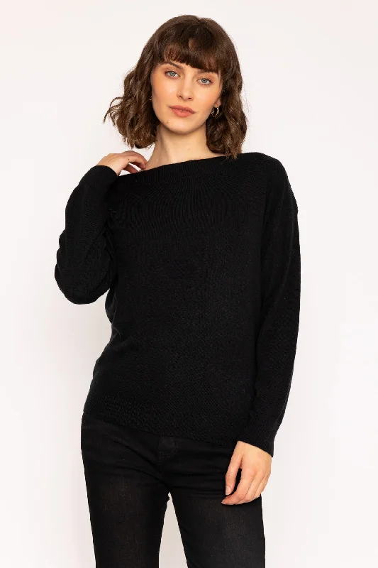 Boat Neck Knit Jumper in Black Layered Multi-layer Single Layer