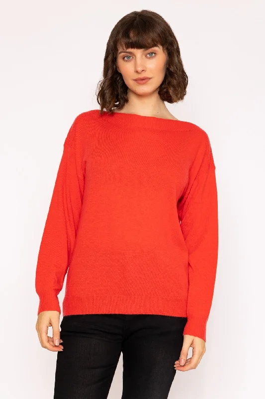 Boat Neck Knit Jumper in Red Anti-Pilling Anti-Shrink Durable