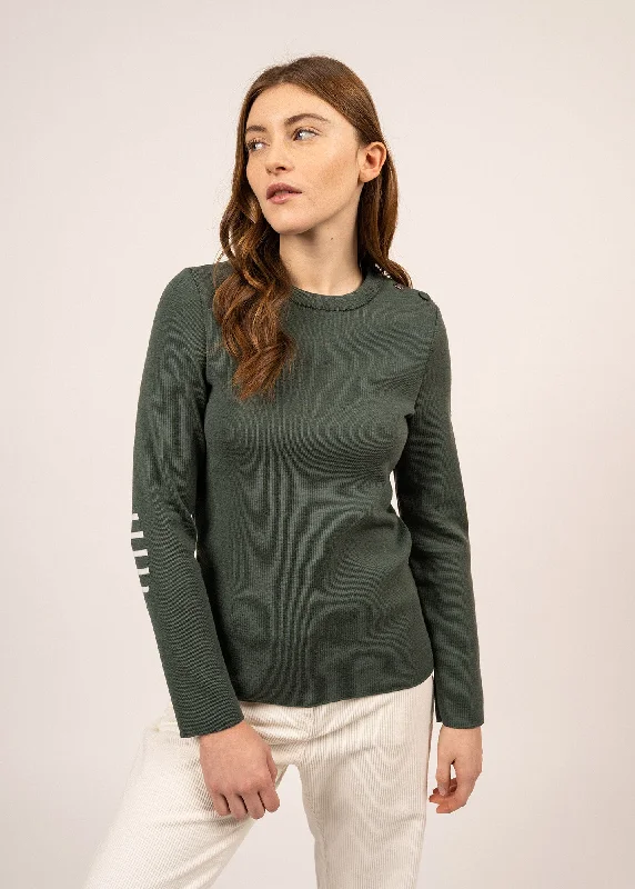 Bregançon plain sailor jumper - striped elbow patches, in wool (VEGETAL) Wool Sweater Cotton Sweater Cashmere Sweater