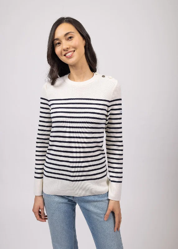 Brégançon striped sailor jumper - with contrasting elbow patches (BLANC/NAVY/NAVY) Glossy Satin Silk