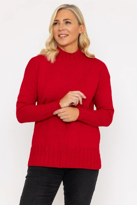 Cable Trim Jumper in Red Velvet Chenille Corduroy