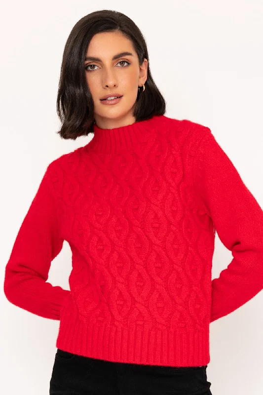 Cosy Cable Knit Jumper in Red Polka Dot Checkered Tartan