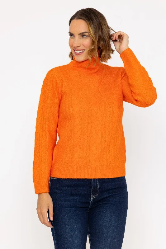 Funnel Neck Knit Jumper in Orange Mesh Fabric Canvas Fabric Denim Fabric