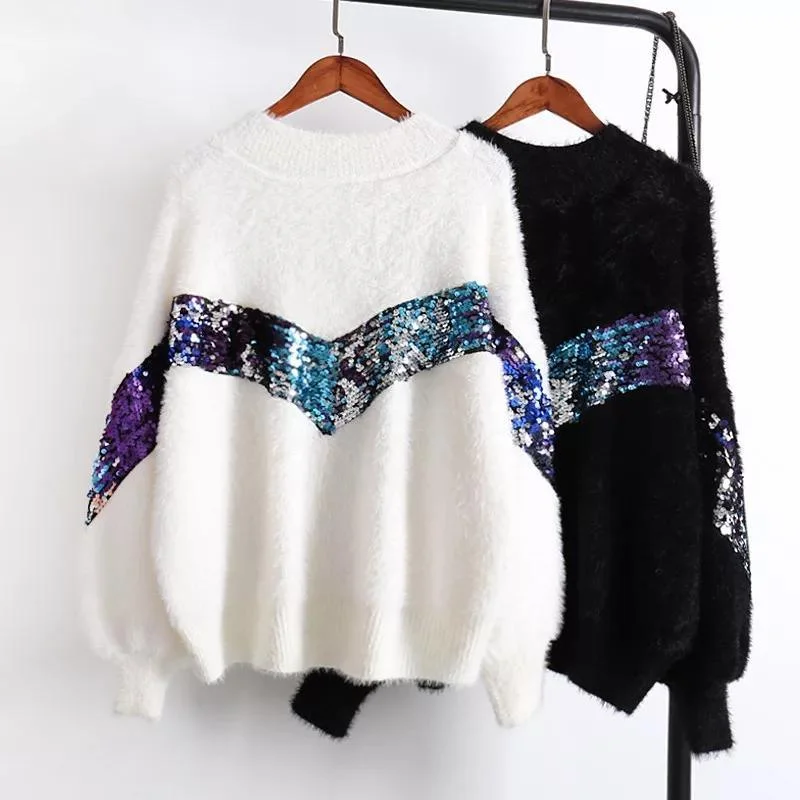 Fuzzy Sequined Jumpers Real Fur Shearling Chenille