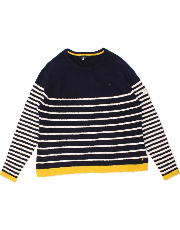 JOULES Womens Fleece Jumper UK 18 XL Navy Blue Striped Polyester Glossy Satin Silk