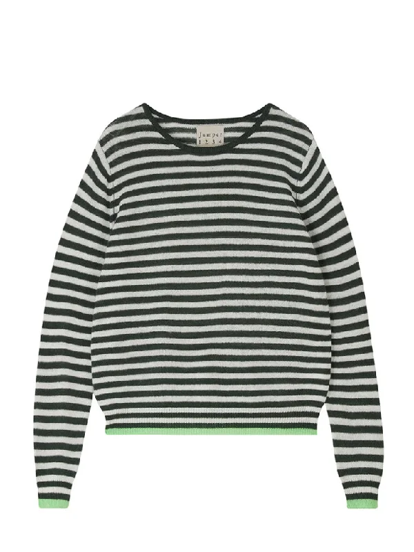 Jumper 1234 Cashmere Tipped Little Stripe Knit in Khaki Cream Lime Boxy Sweater Fitted Sweater A-Line