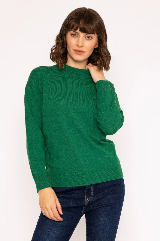 Mock High Neck Knit Jumper in Green Plaid Sweater Polka Dot Checkered