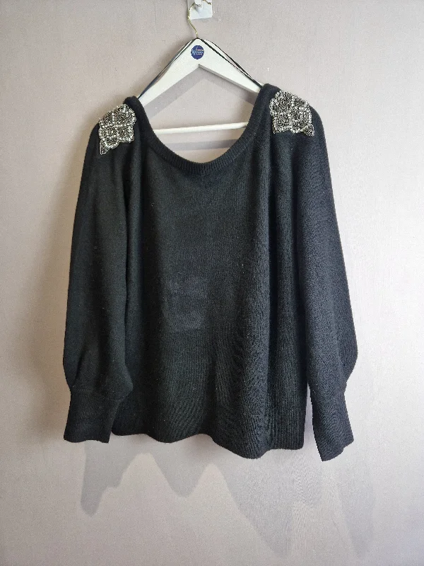 Monsoon black embellished shoulder details jumper - XL Oversized Loose Flowy