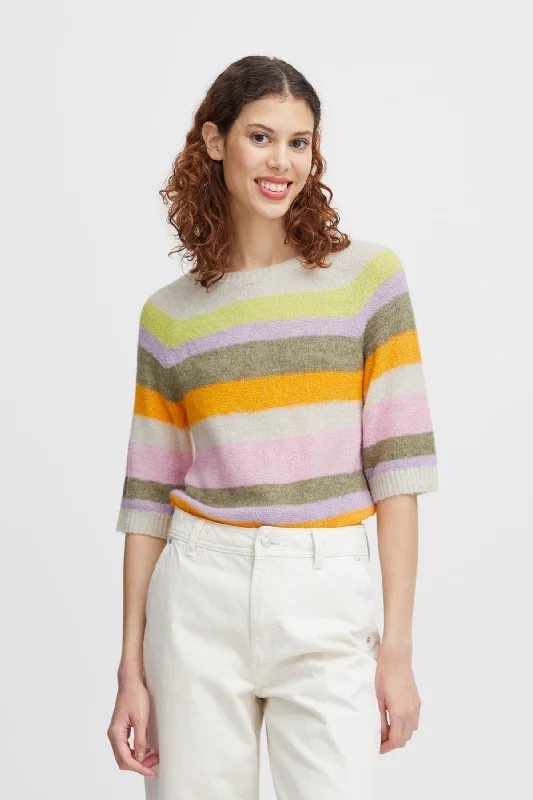 Pastel Striped Jumper Cashmere Blend Cotton Blend Poly Blend