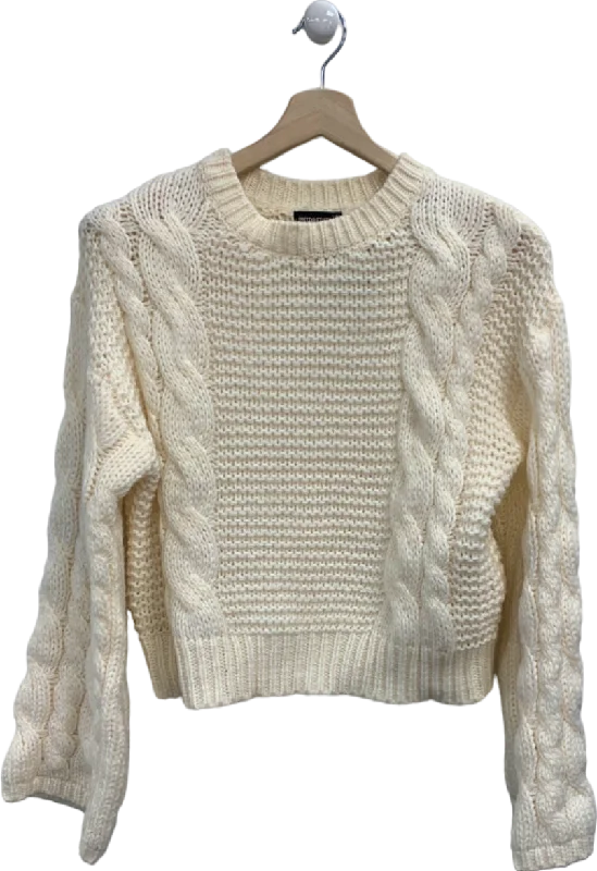 PrettyLittleThing Cream Cable Knit Jumper XS Boat Neck Shawl Collar Notched Collar