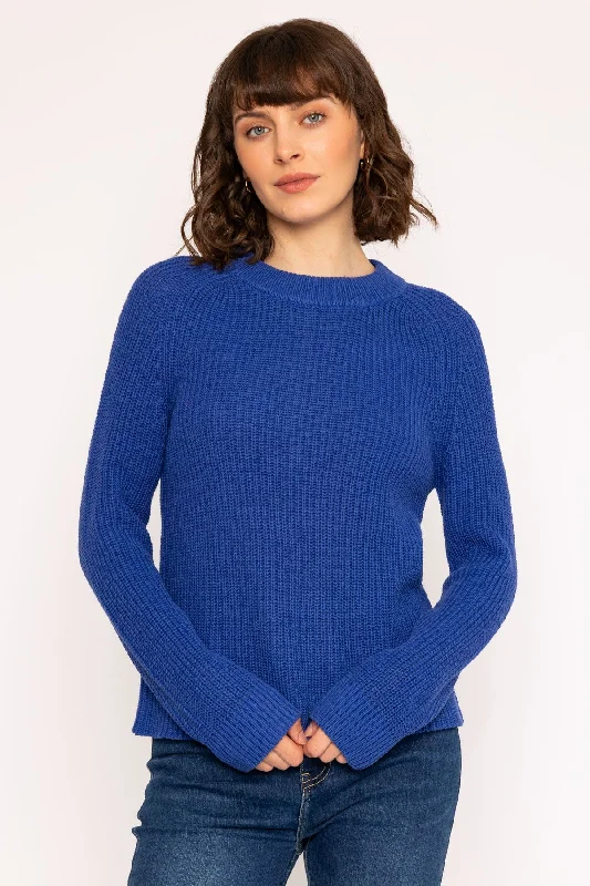 Rib High Neck Knit Jumper in Cobalt Blue Nylon Fabric Polyester Fabric Spandex Fabric