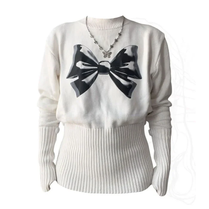 Soft Girl Aesthetic Bow Jumper Stretchy Elastic Breathable