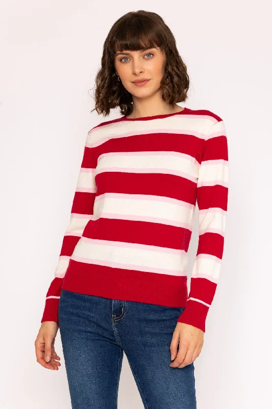 Soft Touch Stripe Knit Jumper in Red Nylon Fabric Polyester Fabric Spandex Fabric