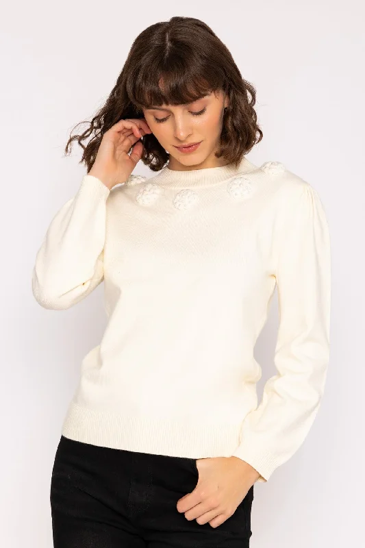 White Applique Knit Jumper Stylish Fashionable Trendy