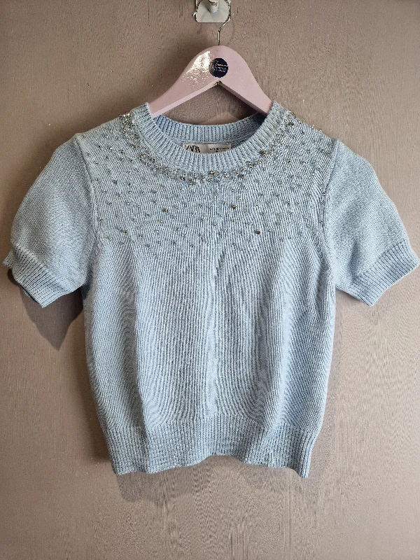 Zara blue knitted embellished jumper - small Toggled Drawstring Belted