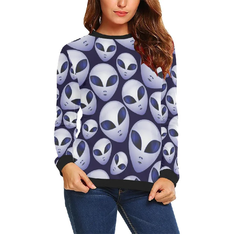 Alien Ufo Pattern Print Women's Sweatshirt Hoodie with Mock Neck Collared Structured