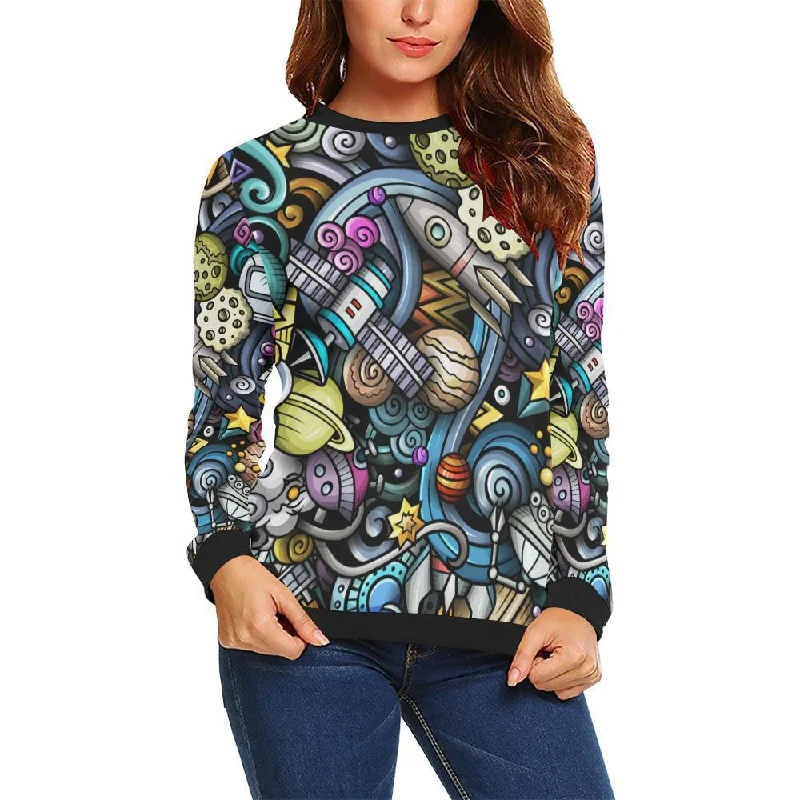 Alien Ufo Psychedelic Pattern Print Women's Sweatshirt Hoodie with Batwing Sleeves Loose Dramatic