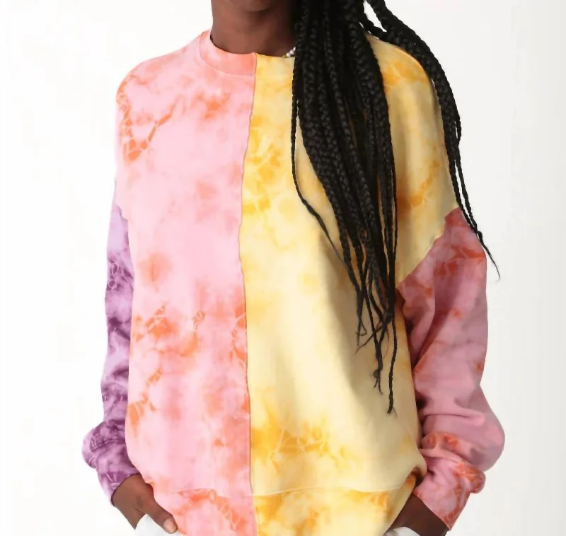 Bhodi Patchwork Sweatshirt In Pink/citrus Hoodie with Ribbed Neckline Snug Warm