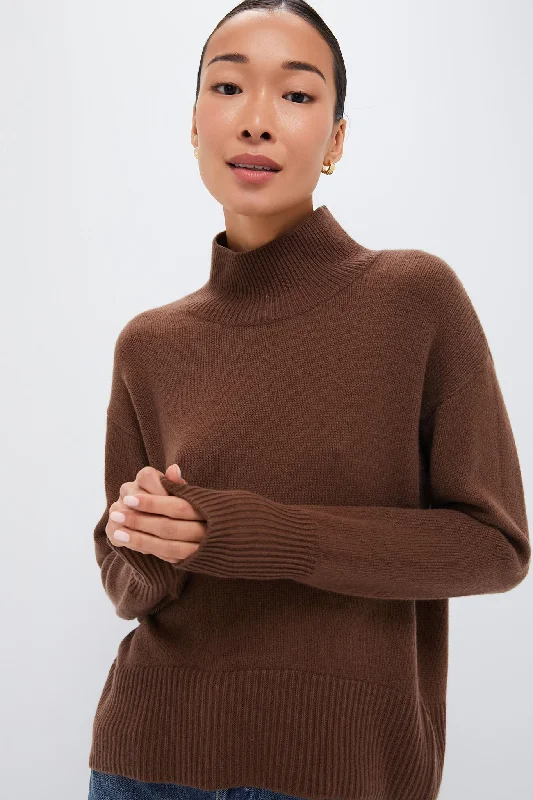 Brown Roll Neck Jumper Satin Blend Silk Blend Wool Blend