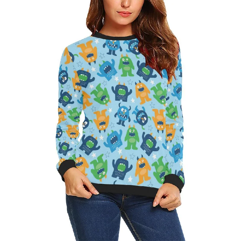 Cute Monster Print Pattern Women Crewneck Sweatshirt Hoodie with Toggle Buttons Decorative Unique