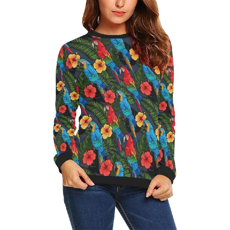 Floral Parrot Bird Pattern Print Women Crewneck Sweatshirt Hoodie with Pattern Geometric Abstract