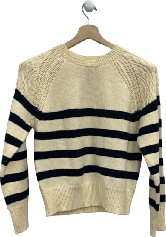 French Connection Cream and Black Striped Jumper UK 10 Knit Fabric Woven Fabric Fleece Fabric