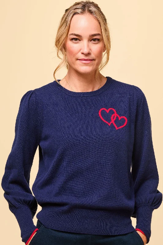 Merino Wool Hearts Crew Neck Jumper | Navy/Red Satin Fabric Silk Fabric Chiffon Fabric