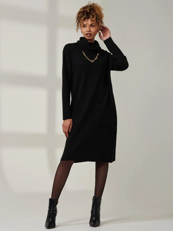 Knitted Turtleneck Longline Jumper, Black Zippered Buttoned Snapped