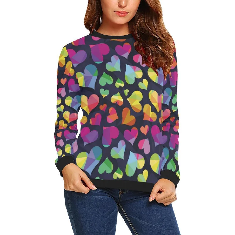 Lgbt Pride Rainbow Heart Pattern Print Women Crewneck Sweatshirt Oversized Hoodie Comfort Casual