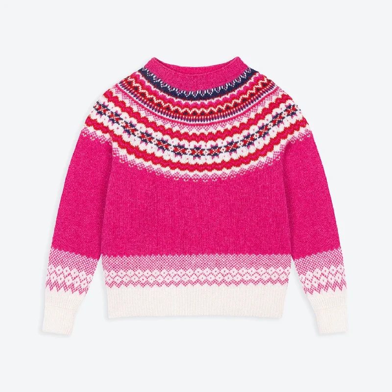 Lowie Pink Caerphilly Fair Isle Jumper High Neck Crew Neck V-Neck