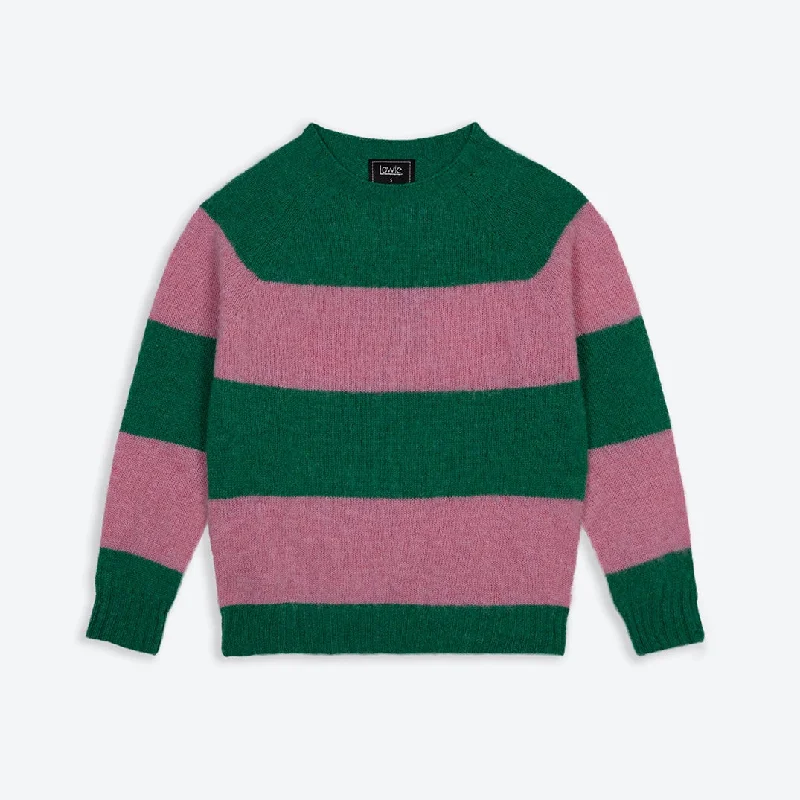 Lowie Pixie + Pink Stripe Scottish Jumper Boat Neck Shawl Collar Notched Collar