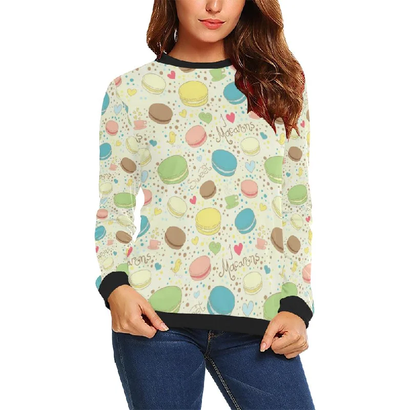 Macaron Sweet Pattern Print Women Crewneck Sweatshirt Hoodie with Contrast Stitching Detailed Premium