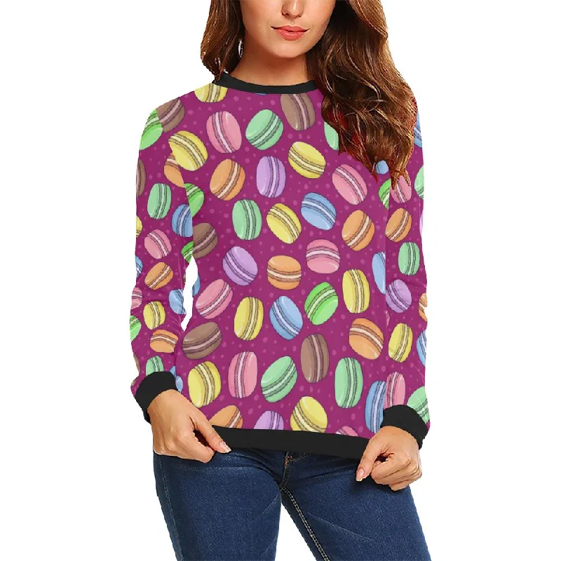 Macaron Sweet Print Pattern Women Crewneck Sweatshirt Hoodie with Ribbed Cuffs Snug Fit Comfort