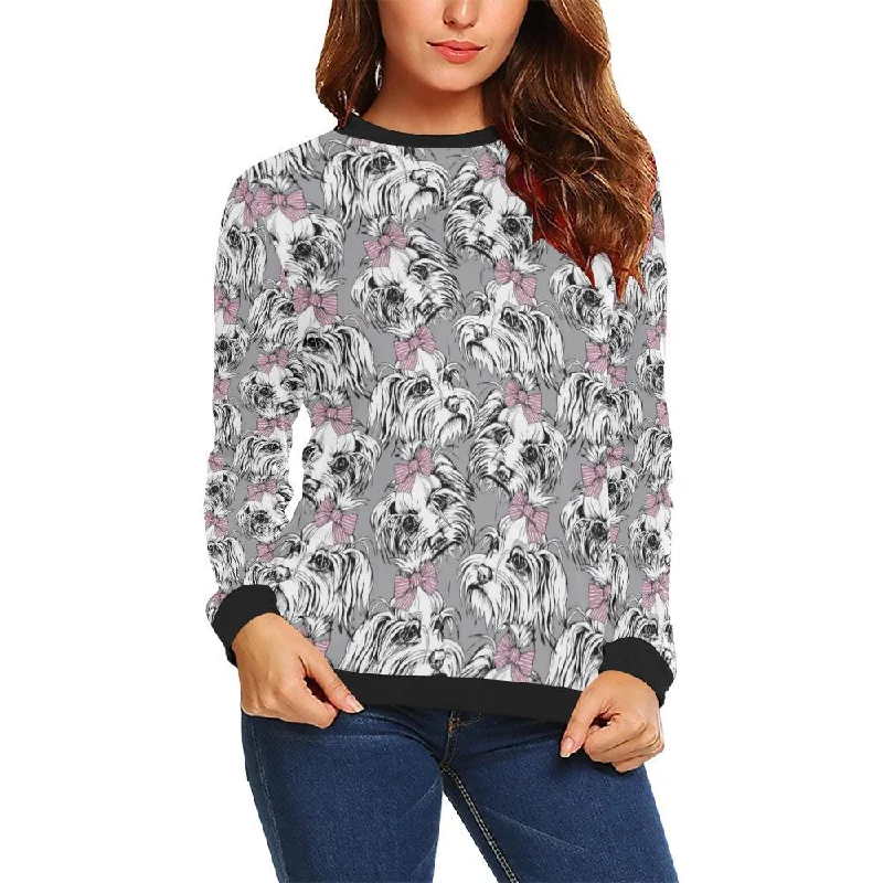 Maltese Puppy Dog Pattern Print Women Crewneck Sweatshirt Hoodie with Button Classic Timeless