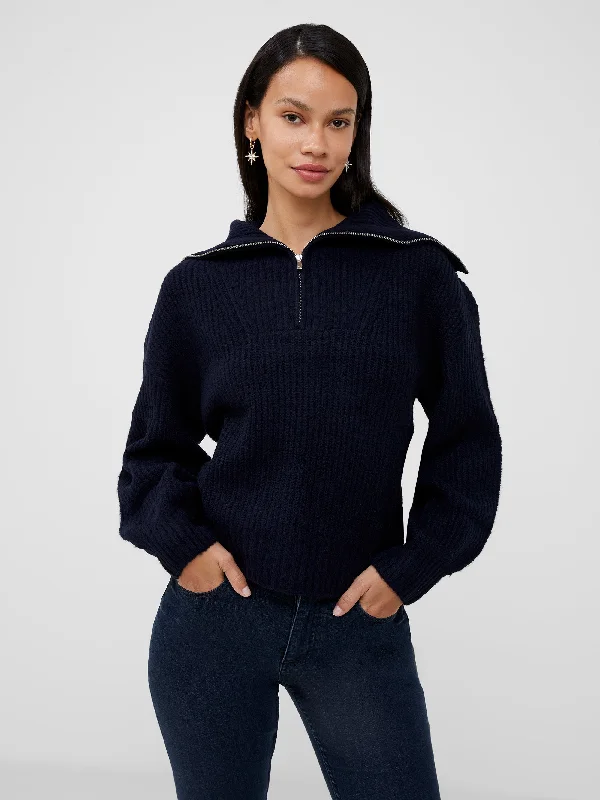 Mid Mix Rib Half Zip Jumper Turtle Neck Boat Neck Asymmetrical Neck