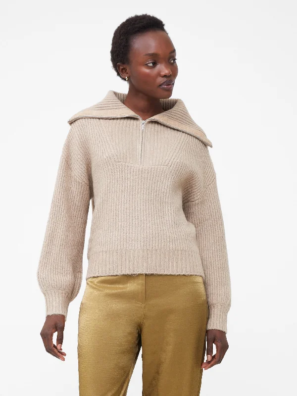 Mid Mix Rib Half Zip Jumper Long Sweater Short Sweater Cropped Sweater